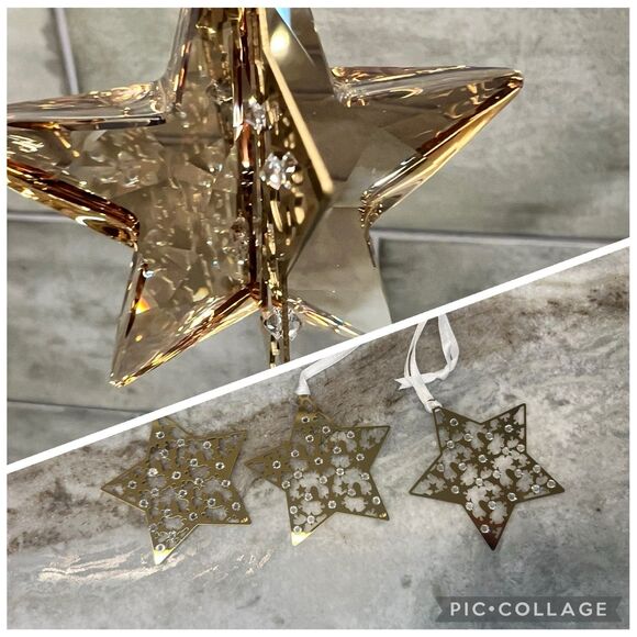 SWAROVSKI CHRISTMAS ORNAMENT – STAR CRYSTAL GOLDEN SHADOW W/3 Additional Stars - Picture 1 of 13